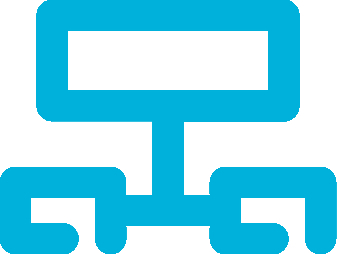 A blue icon representing an organizational chart, symbolizing structure and hierarchy within a system.